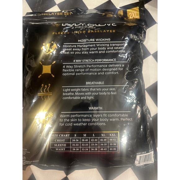 MEN'S BODY GLOVE FLEECE LINED 2 PC BASE LAYER TECHWEAVE BLACK SIZE 2XL - Picture 5 of 7